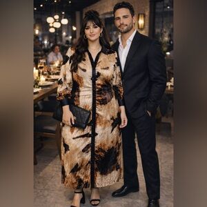 NWT Blank London Chic Brown and Black button down Maxi Dress XXL 🌹🌺🌸